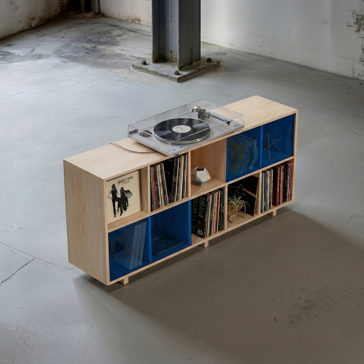 Support pour platine vinyle et étagère basse ouverte