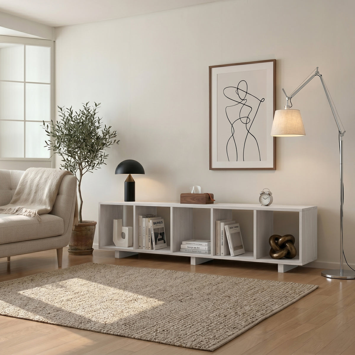 Plattenspielerständer &amp; offenes niedriges Bücherregal