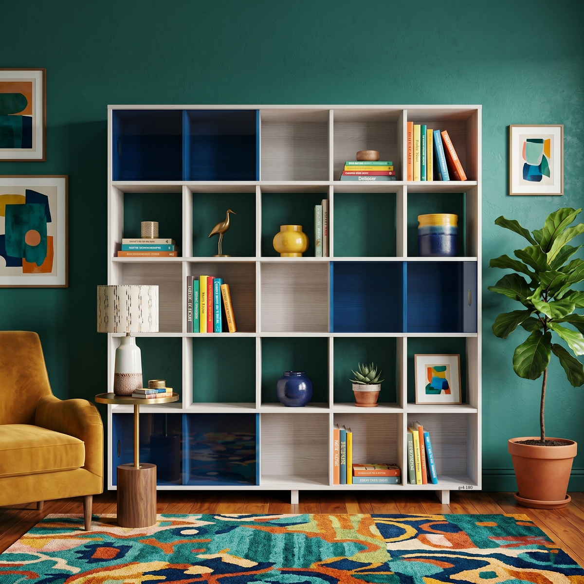 Plattenspielerständer &amp; offenes niedriges Bücherregal