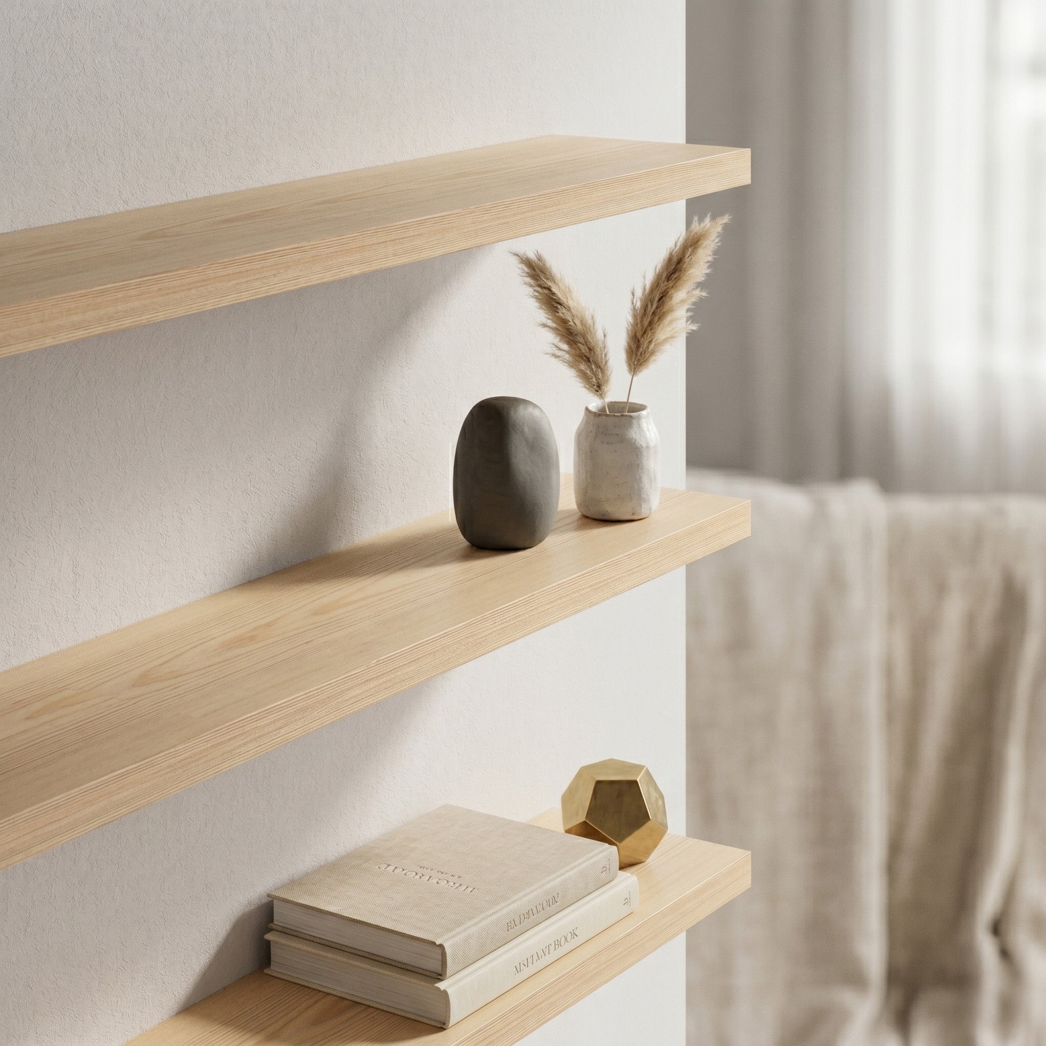 Solid Wood Floating Shelf, Wall Mounted Shelf